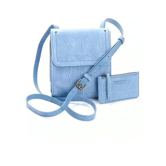 American Leather Co Kansas Crossbody w/Wallet, Blue Croco - Picture 1 of 5